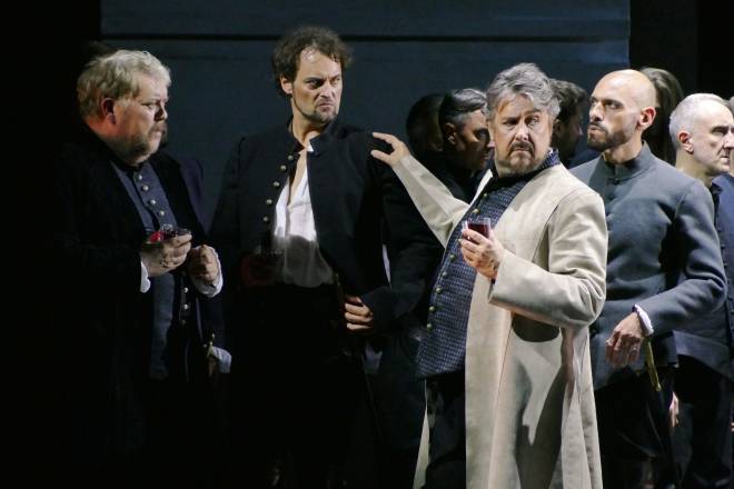 Jean-Marie Delpas, Frédéric Cornille, Marc Barrard et Carlos Natale dans Les Huguenots par Louis Désiré