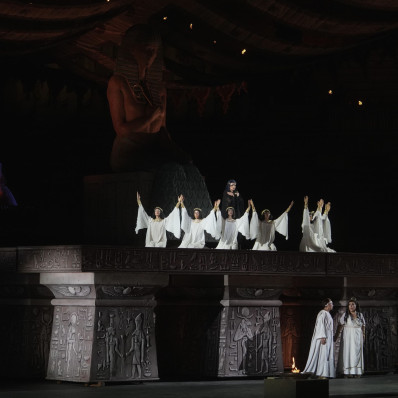 Agnieszka Rehlis, Ivan Magri et Maria José Siri dans Aida par Gianfranco de Bosio aux Arènes de Vérone